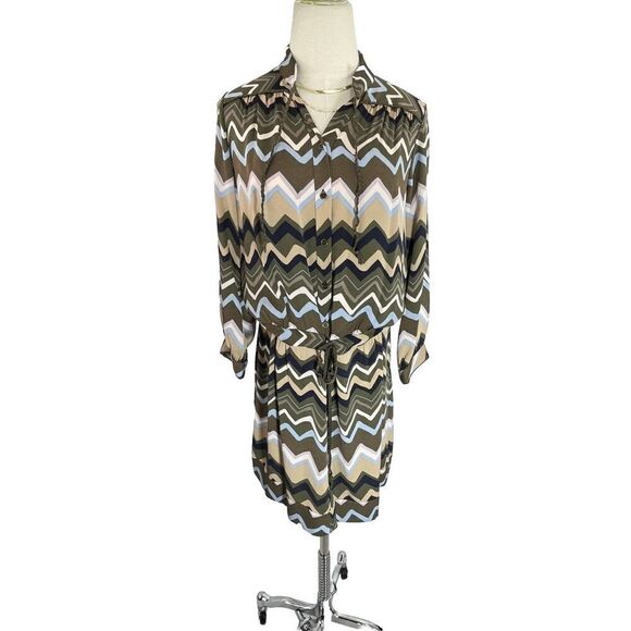 Diane Von Furstenberg Dress Shirtdress Bariloche Olive Chevron Print Silk Size 4 - Picture 1 of 16